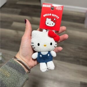 Sanrio Hello Kitty Keychain with Red Bow and Blue Outfit